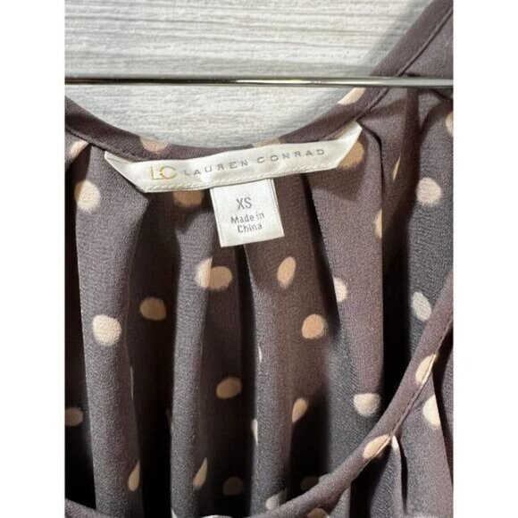 Brown Polka Dot Cap Sleeve‎ A-Line Dress With Back Keyhole & Button Front Detail - Picture 7 of 9